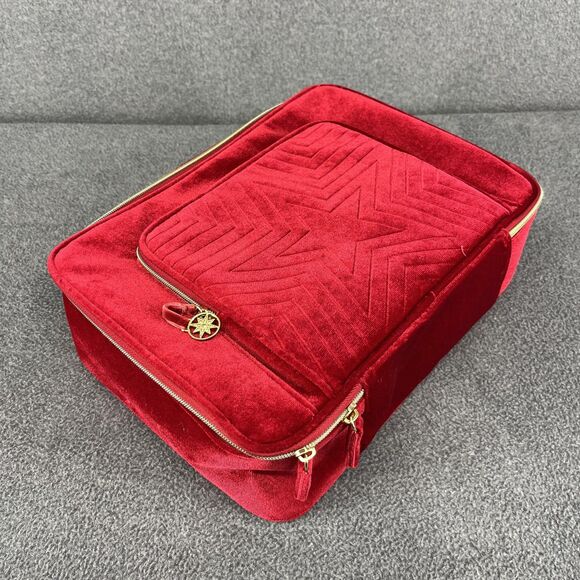 Estée Lauder Red Velvet Star Cosmetic Travel Train Bag Gold Zipper Recycled - Picture 7 of 14